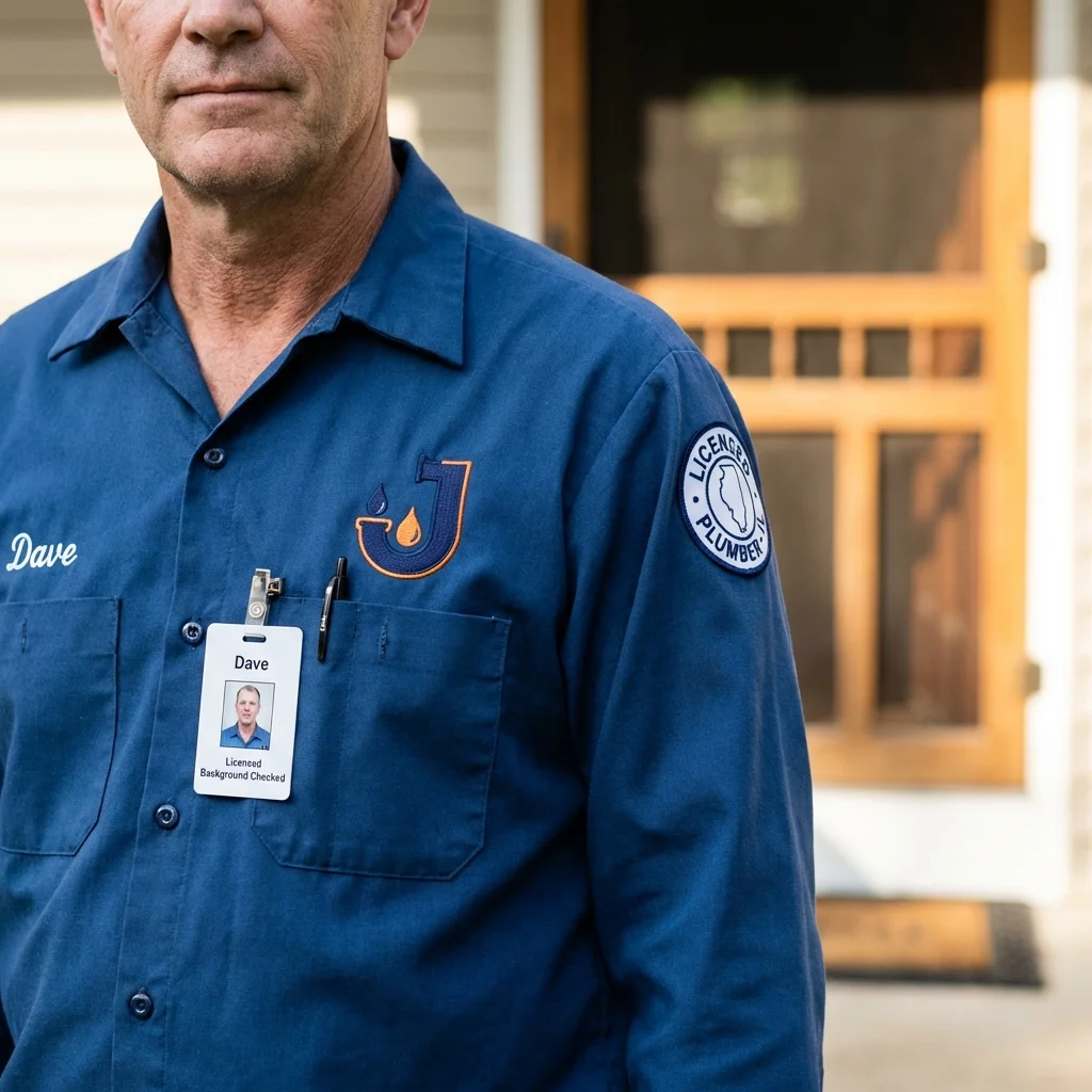 Licensed plumber showing ID badge in San Ysidro, NM