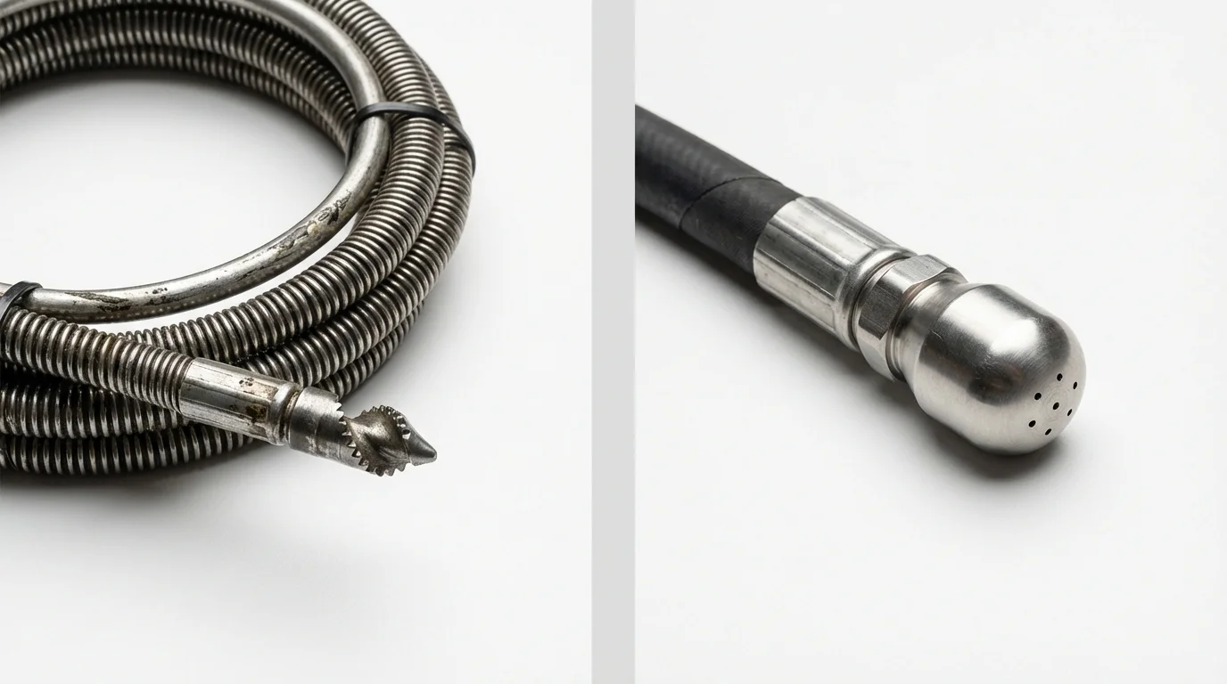 Drain snake cable and hydro jetting nozzle used for drain cleaning in San Ysidro, NM